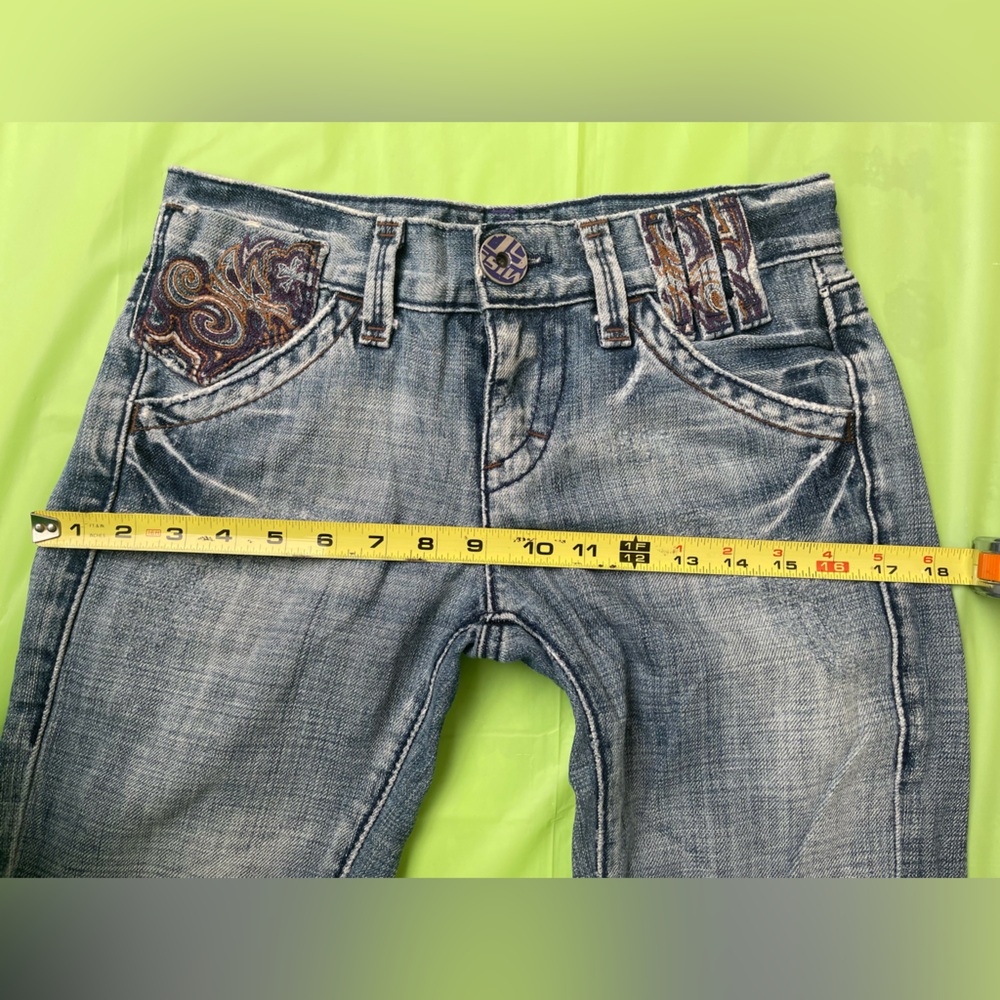 LOW RISE MISS SIXTY YK2 VINTAGE BLUE JEANS ,DISTRESS WITH EMBROILED POCKETS  24 - Picture 15 of 16